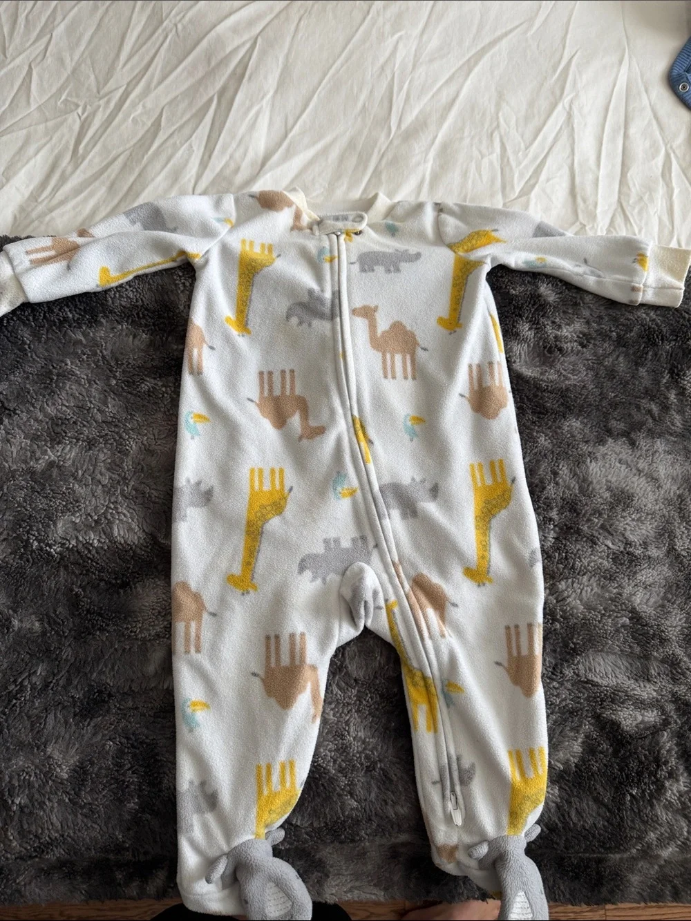 Set of 2 Blue Alligator Print + Zoo Animal Fleece One-Piece